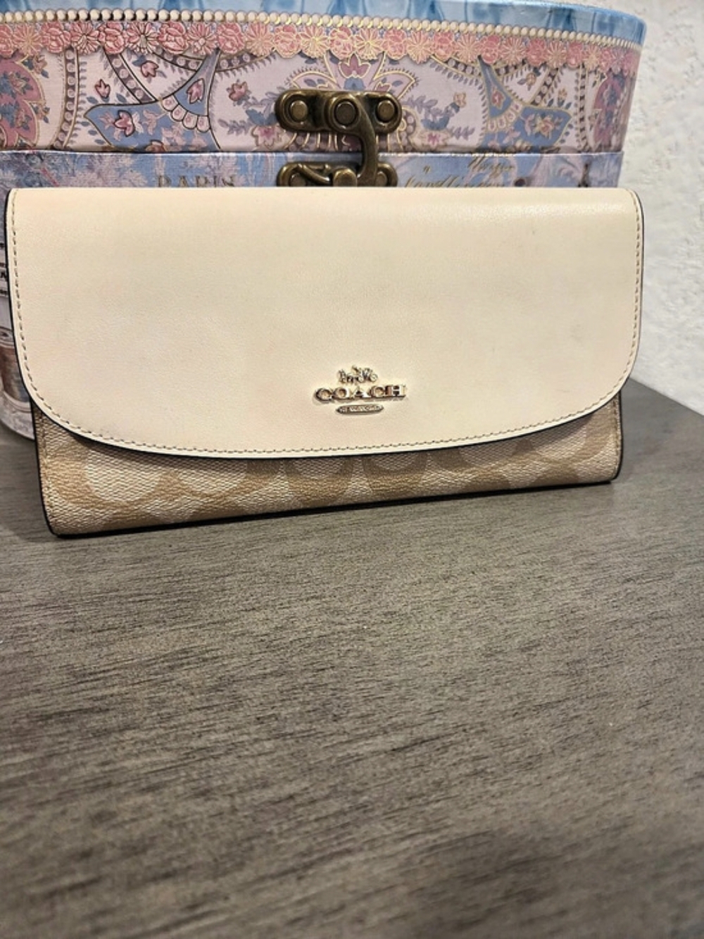 COACH Slim Envelope Wallet in Signature Canvas Cream & Brown